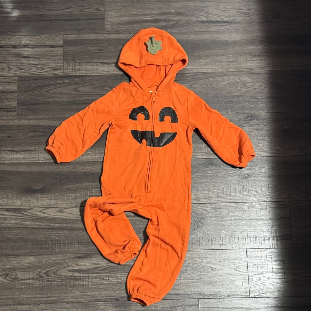 Orange Pumpkin Hooded Onesie 3T